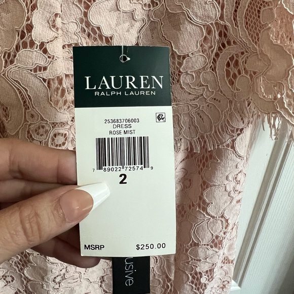 NWT RALPH LAUREN Lace Pink Rose Flutter V Neck Full-Length Evening Dress Size 2 - Picture 8 of 12